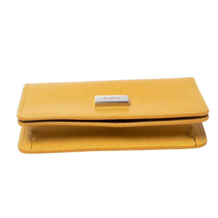 Pre Owned Tod's Yellow Leather Logo Flap Card Case