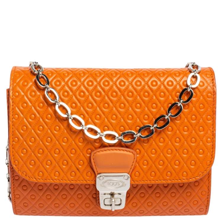 Tod s Orange Signature Embossed Leather Flap Shoulder Bag Tod s The Luxury Closet