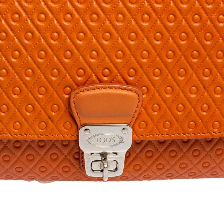 Pre Owned Tod's Orange Signature Embossed Leather Flap Shoulder Bag
