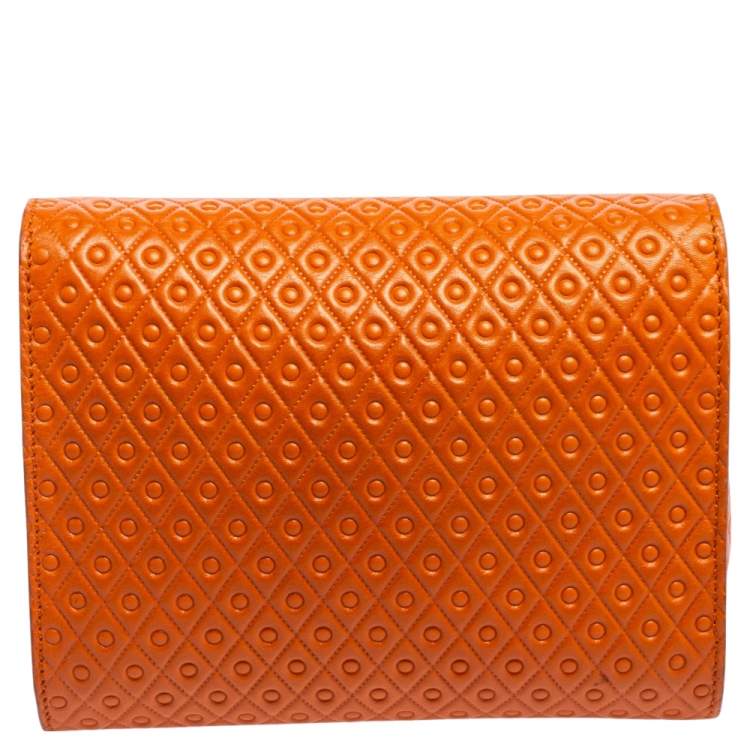 Pre Owned Tod's Orange Signature Embossed Leather Flap Shoulder Bag
