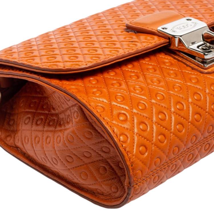 Pre Owned Tod's Orange Signature Embossed Leather Flap Shoulder Bag