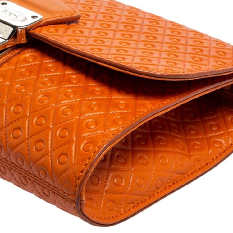 Pre Owned Tod's Orange Signature Embossed Leather Flap Shoulder Bag