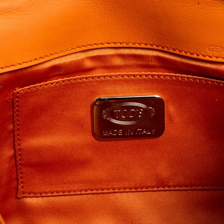Pre Owned Tod's Orange Signature Embossed Leather Flap Shoulder Bag