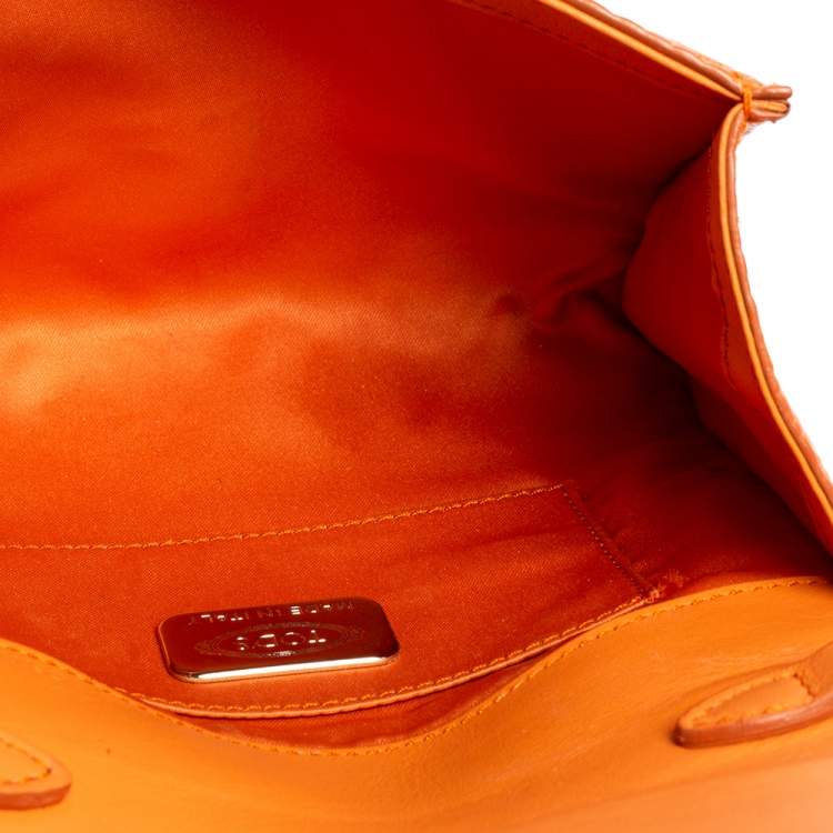Pre Owned Tod's Orange Signature Embossed Leather Flap Shoulder Bag