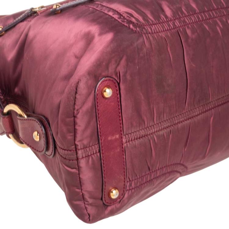 Pre Owned Tod's Burgundy Nylon and Leather Pashmy Satchel