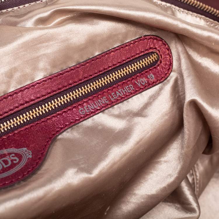 Pre Owned Tod's Burgundy Nylon and Leather Pashmy Satchel