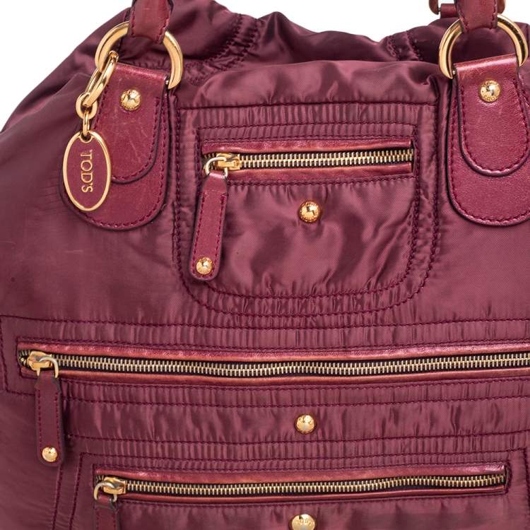 Pre Owned Tod's Burgundy Nylon and Leather Pashmy Satchel