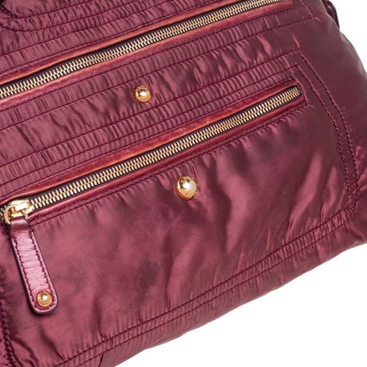 Pre Owned Tod's Burgundy Nylon and Leather Pashmy Satchel