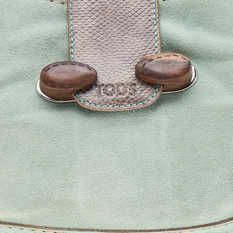 Pre Owned Tod's Green/Grey Suede and Lizard Hobo