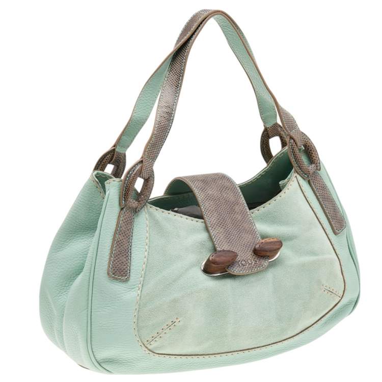 Pre Owned Tod's Green/Grey Suede and Lizard Hobo
