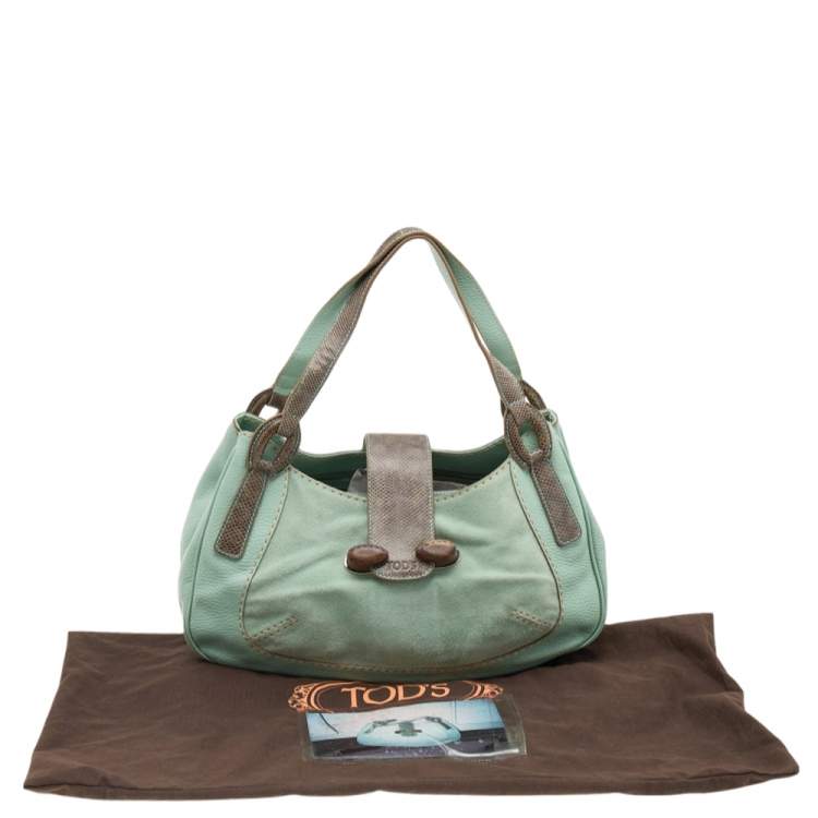 Pre Owned Tod's Green/Grey Suede and Lizard Hobo