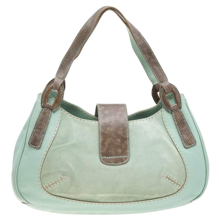 Pre Owned Tod's Green/Grey Suede and Lizard Hobo