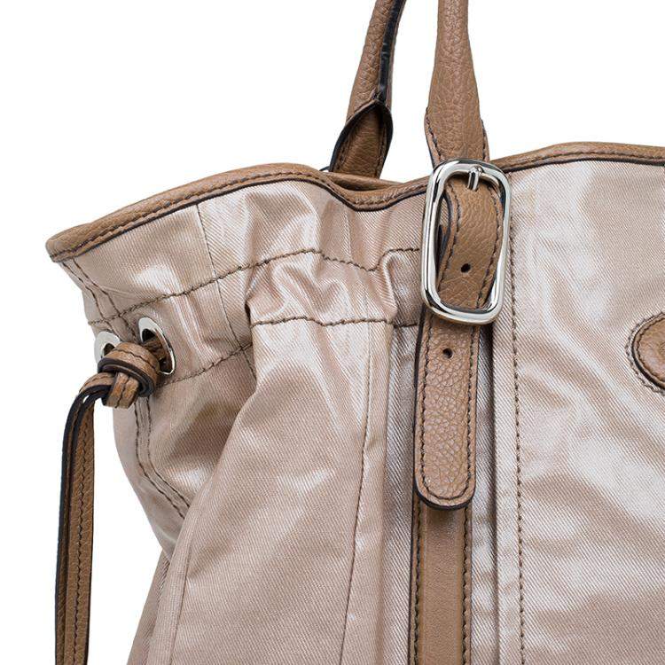 Pre Owned Tod’s Metallic Beige Coated Canvas G-Bag Easy Sacca Grande Tote