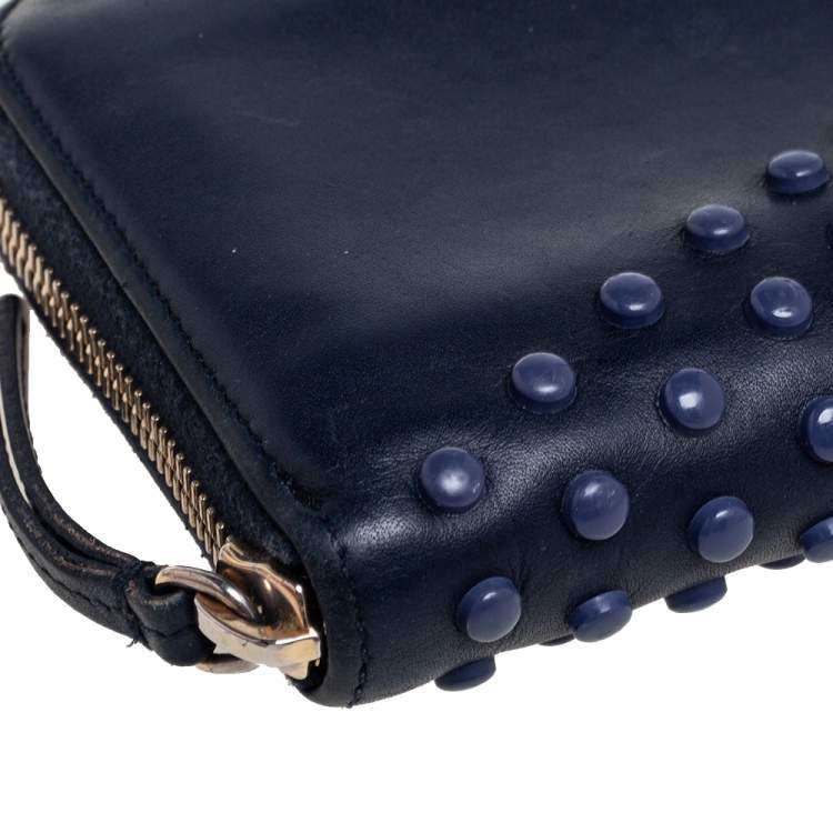 Pre Owned Tod's Navy Blue Leather Gommini Zip Around Continental Wallet