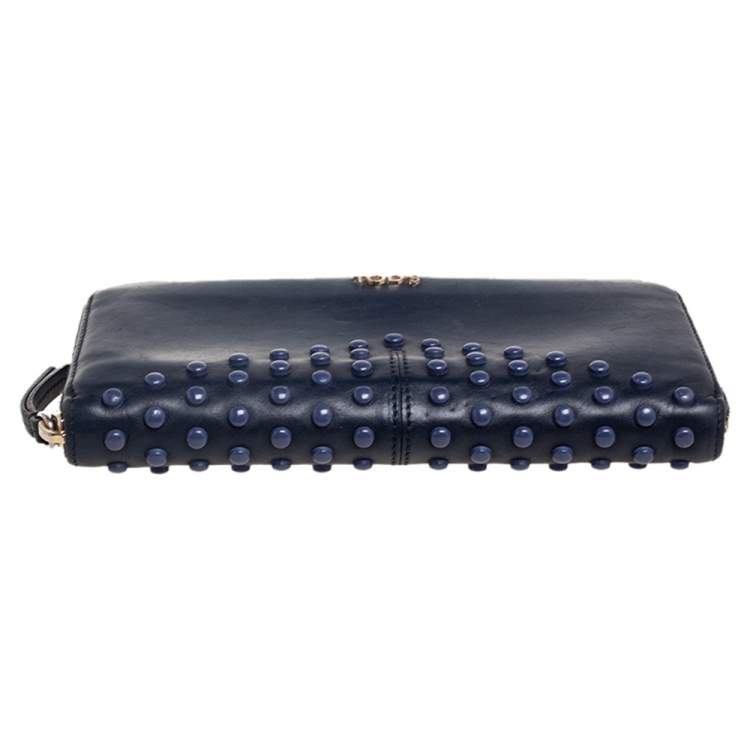 Pre Owned Tod's Navy Blue Leather Gommini Zip Around Continental Wallet