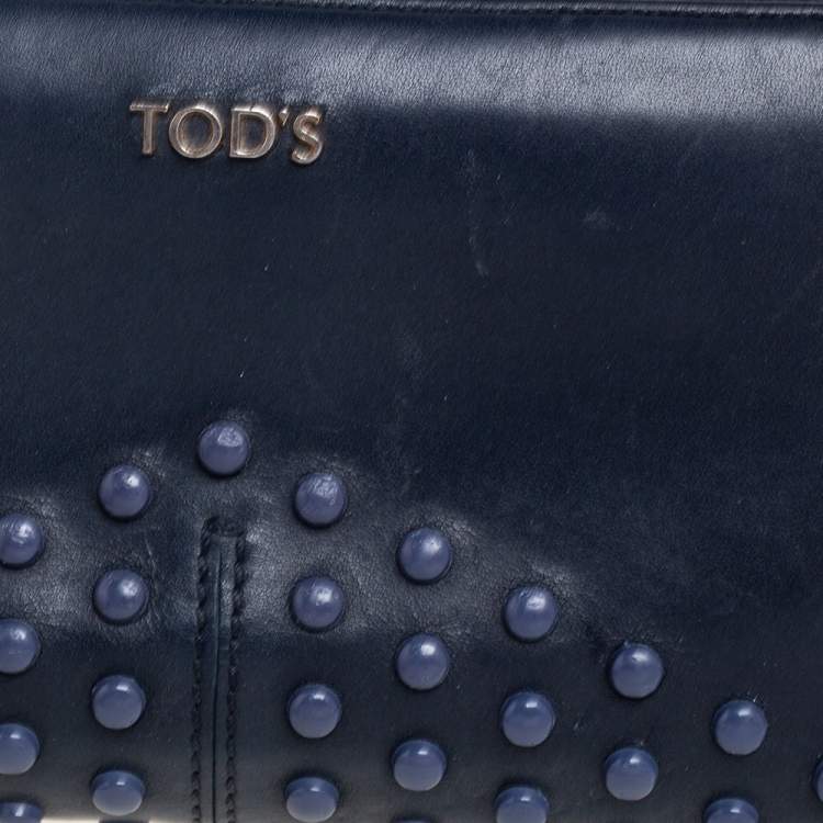 Pre Owned Tod's Navy Blue Leather Gommini Zip Around Continental Wallet