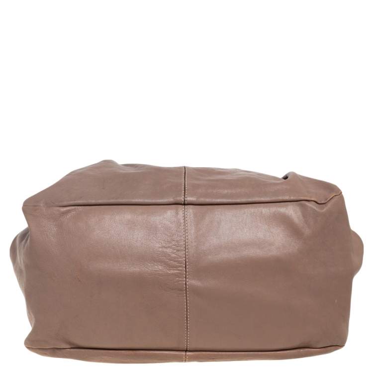 Pre Owned Tod's Dark Beige Leather Ivy Sacca Media Hobo