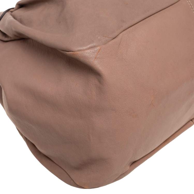 Pre Owned Tod's Dark Beige Leather Ivy Sacca Media Hobo