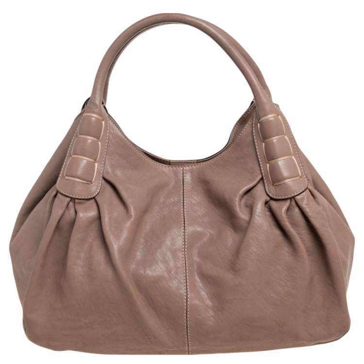 Pre Owned Tod's Dark Beige Leather Ivy Sacca Media Hobo