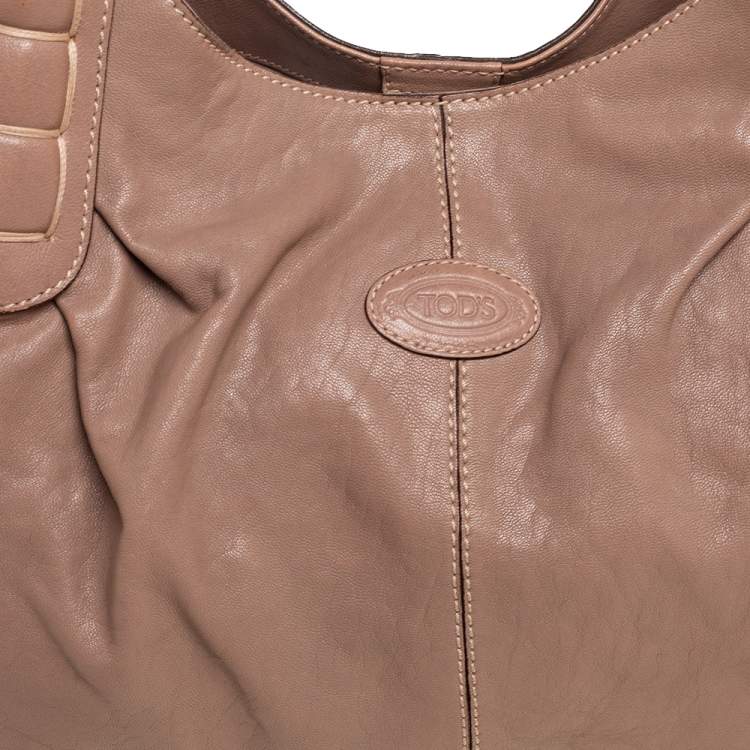 Pre Owned Tod's Dark Beige Leather Ivy Sacca Media Hobo