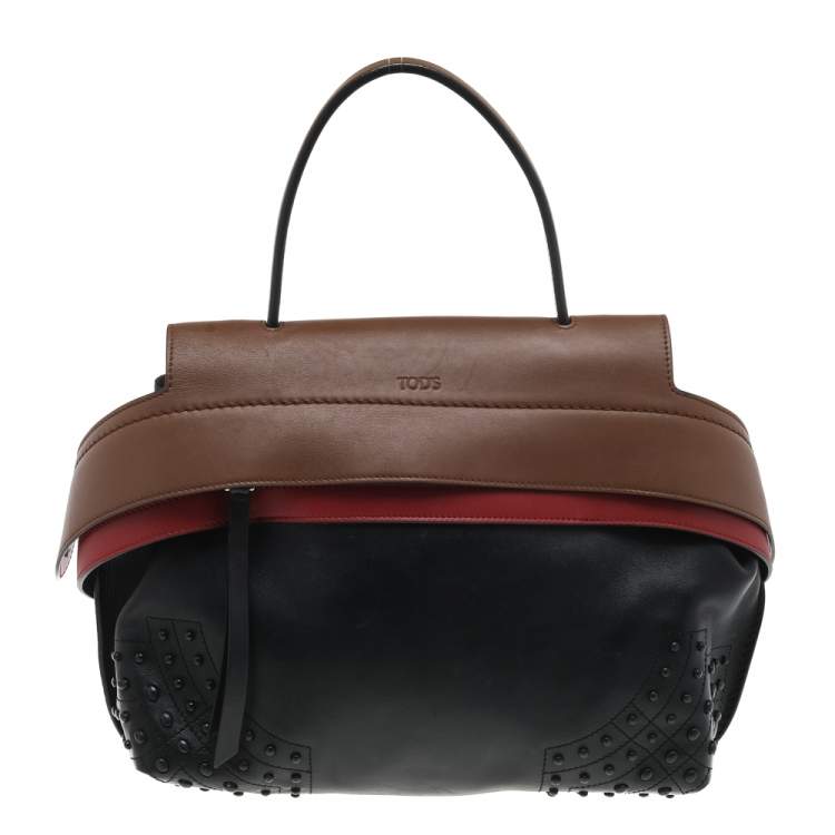 Pre Owned Tod's Black/Beige Leather Wave Top Handle Bag