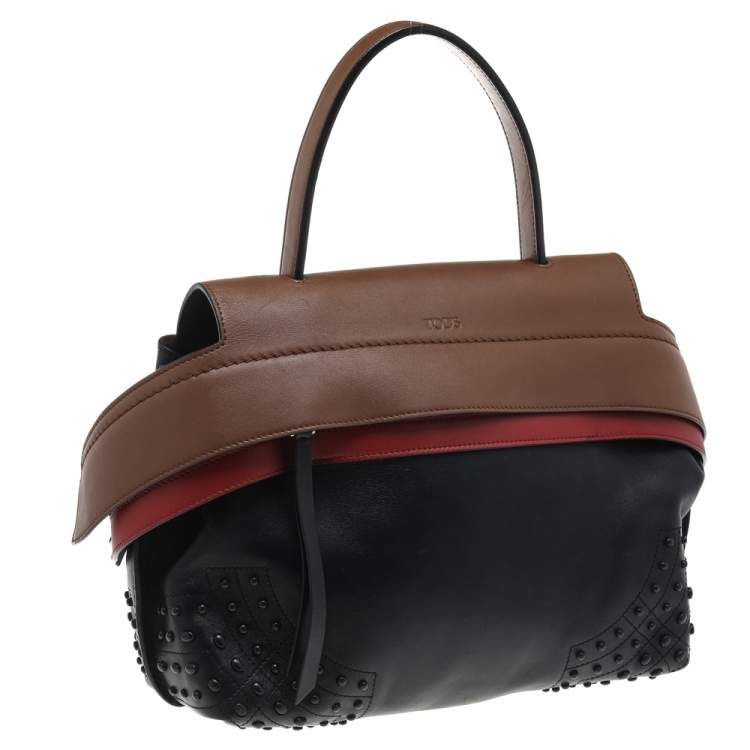 Pre Owned Tod's Black/Beige Leather Wave Top Handle Bag