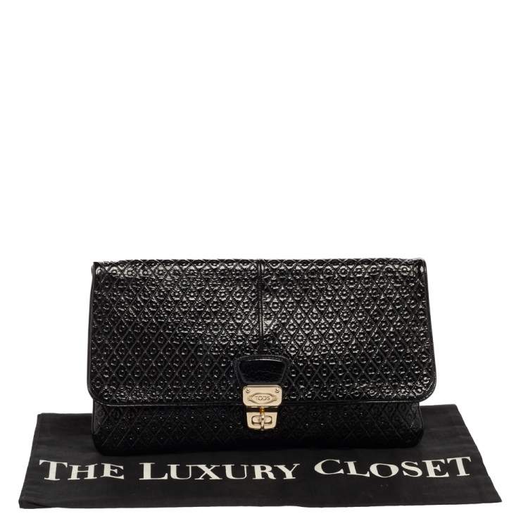 Pre Owned Tod's Black Patent Leather Flap Clutch