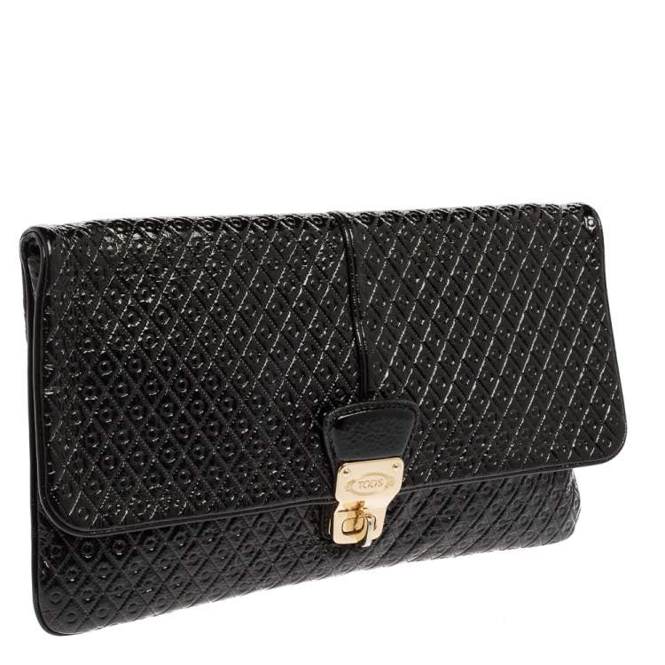 Pre Owned Tod's Black Patent Leather Flap Clutch