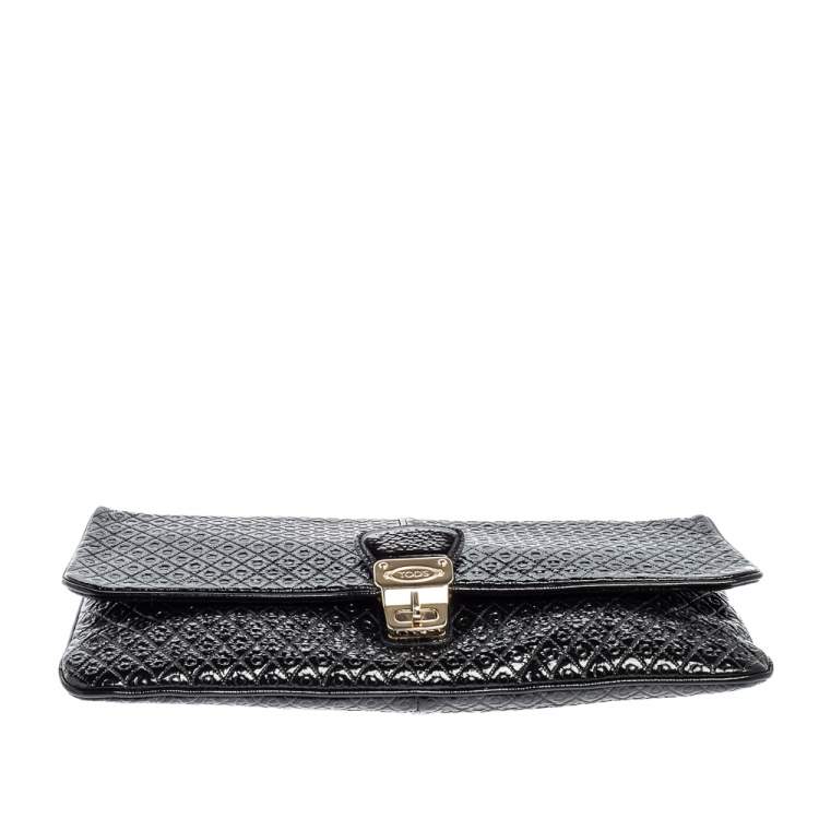 Pre Owned Tod's Black Patent Leather Flap Clutch
