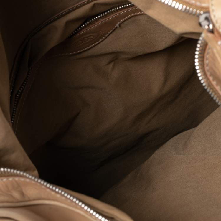 Pre Owned Tod's Beige Leather Took Tracolla Media Hobo Bag