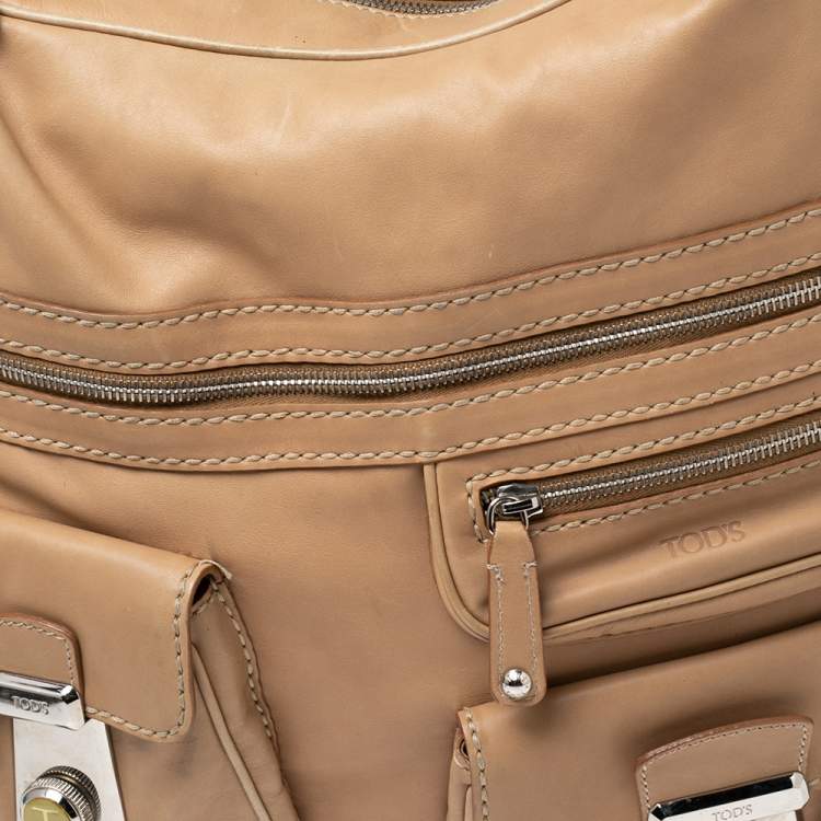 Pre Owned Tod's Beige Leather Took Tracolla Media Hobo Bag