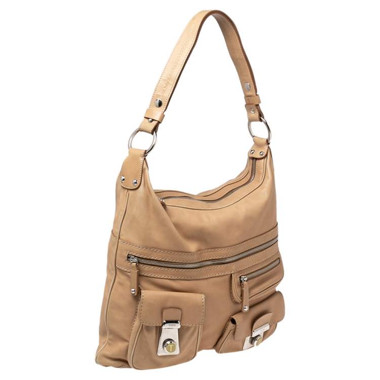 Pre Owned Tod's Beige Leather Took Tracolla Media Hobo Bag