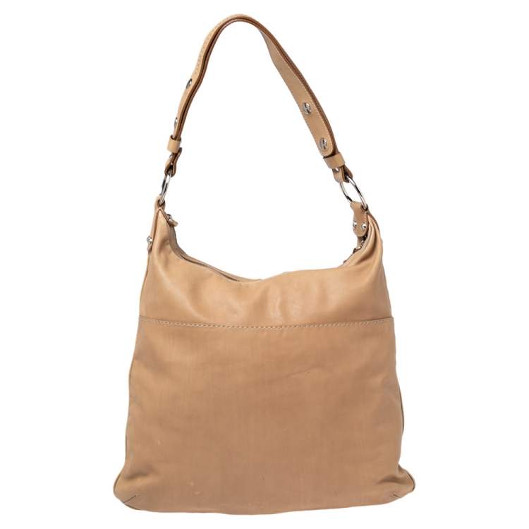 Pre Owned Tod's Beige Leather Took Tracolla Media Hobo Bag