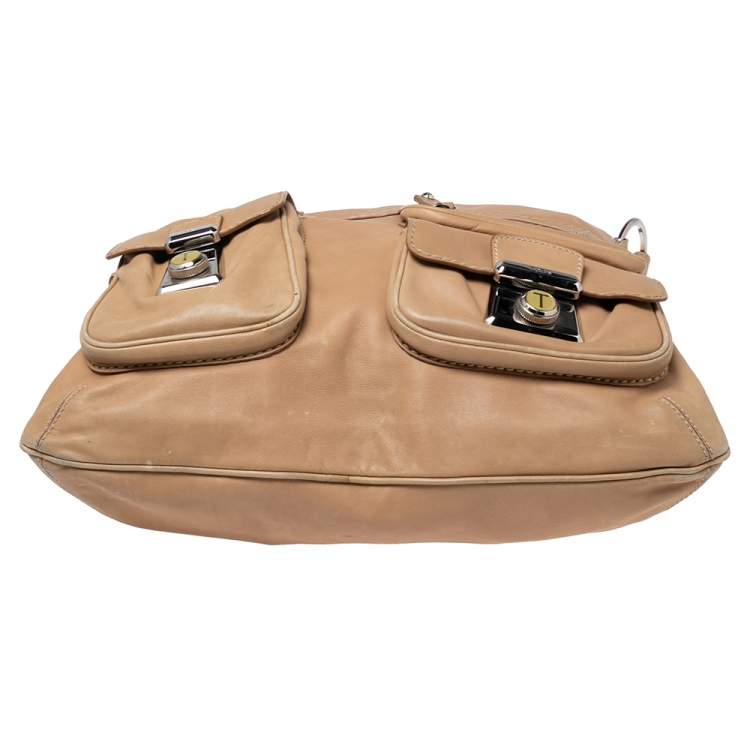 Pre Owned Tod's Beige Leather Took Tracolla Media Hobo Bag