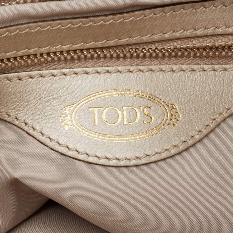 Pre Owned Tod's Metallic Beige Leather Studded Flower Tote