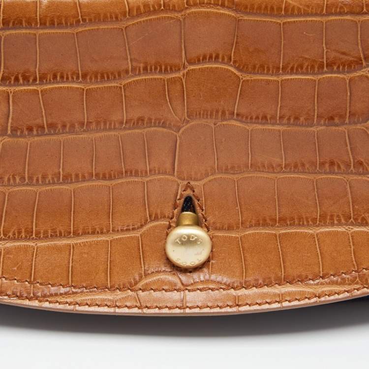 مملوكة مسبقًا Tod's Blue/Brown Denim and Croc Embossed Leather Front Pocket Hobo