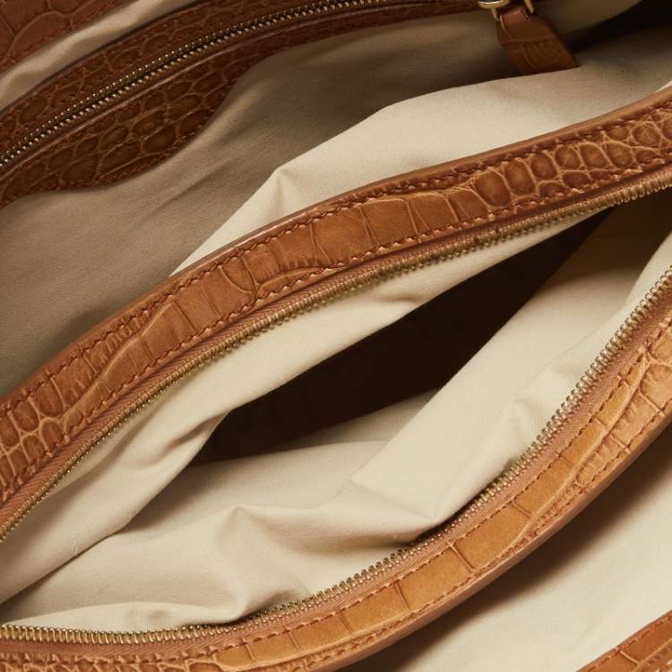 مملوكة مسبقًا Tod's Blue/Brown Denim and Croc Embossed Leather Front Pocket Hobo