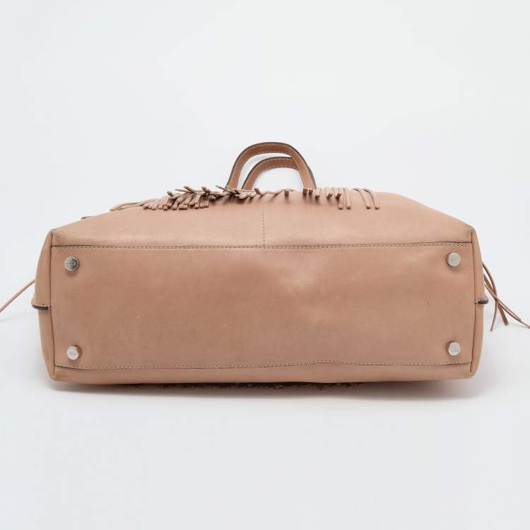 Pre Owned Tod's Beige Leather Fringe Media Shopper Tote