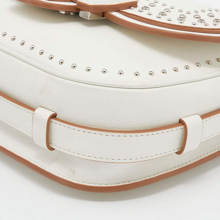 Pre Owned Tod's White Leather Studded Double T Saddle Bag