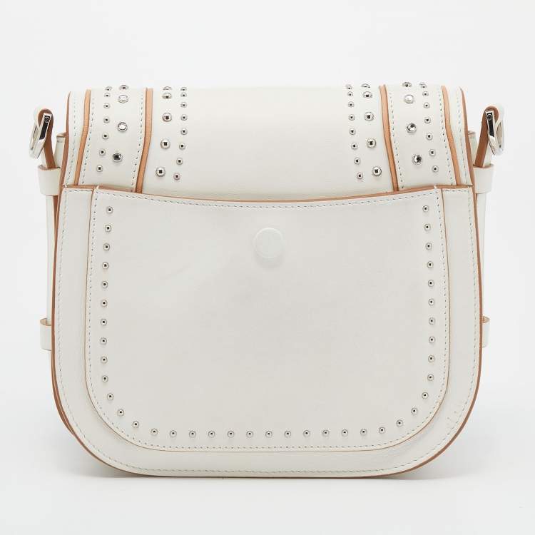 Pre Owned Tod's White Leather Studded Double T Saddle Bag