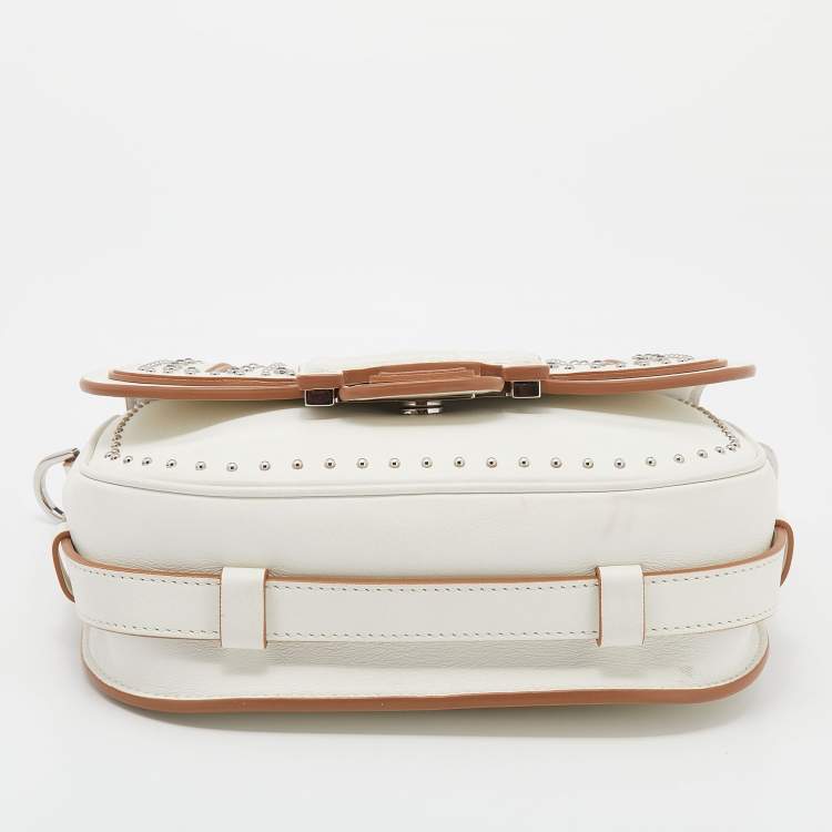 Pre Owned Tod's White Leather Studded Double T Saddle Bag