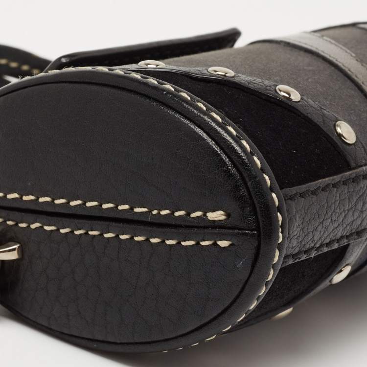 Pre Owned Tod's Black Leather and Canvas Studded Flap Shoulder Bag