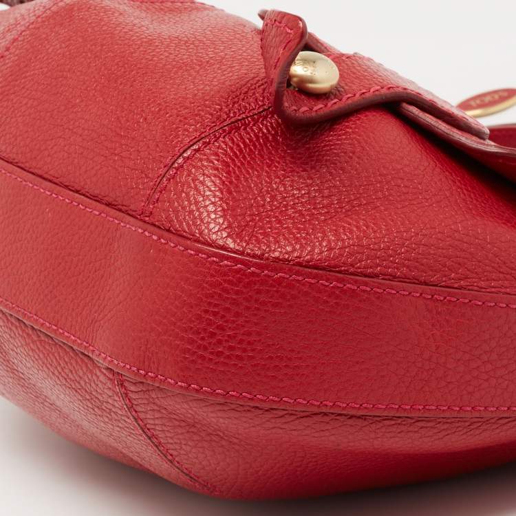 Pre Owned Tod's Red Pebbled Leather Benji Sacca Hobo