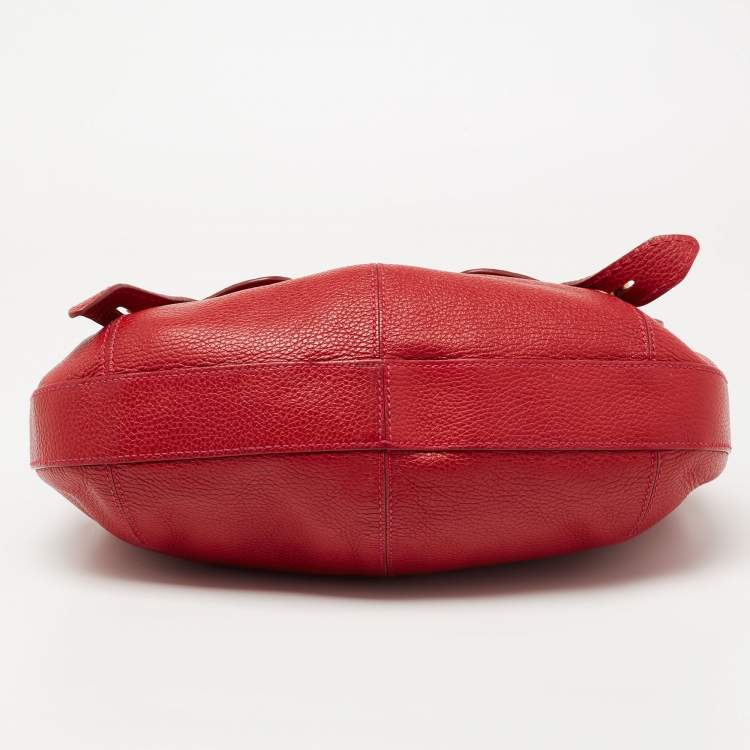 Pre Owned Tod's Red Pebbled Leather Benji Sacca Hobo
