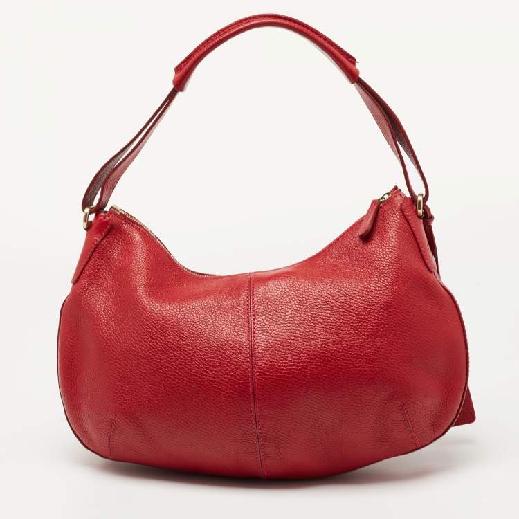 Pre Owned Tod's Red Pebbled Leather Benji Sacca Hobo
