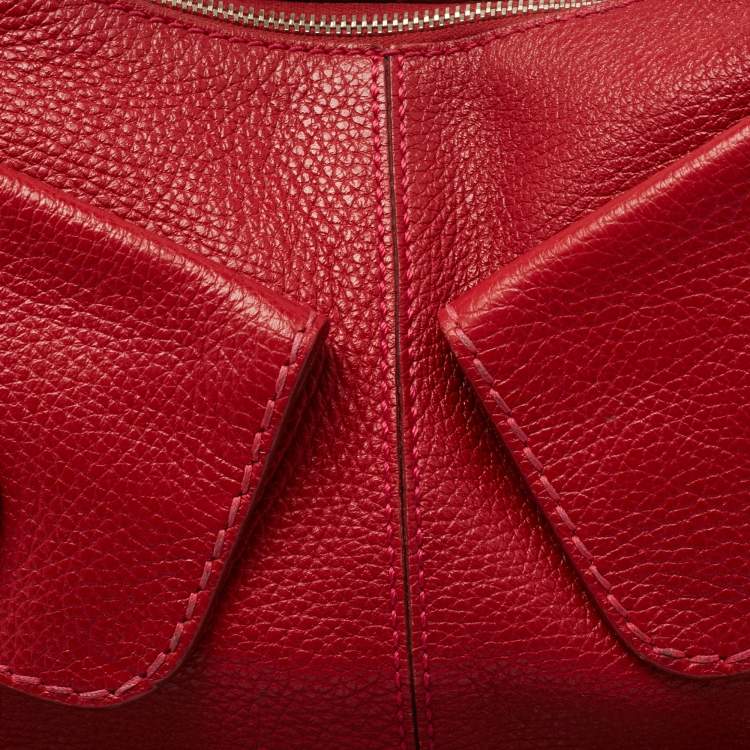 Pre Owned Tod's Red Pebbled Leather Benji Sacca Hobo