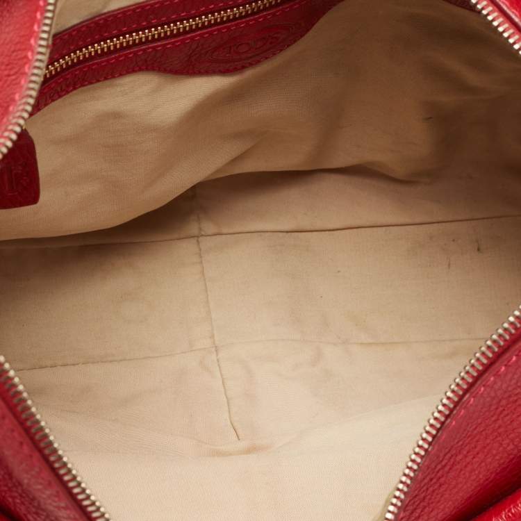 Pre Owned Tod's Red Pebbled Leather Benji Sacca Hobo