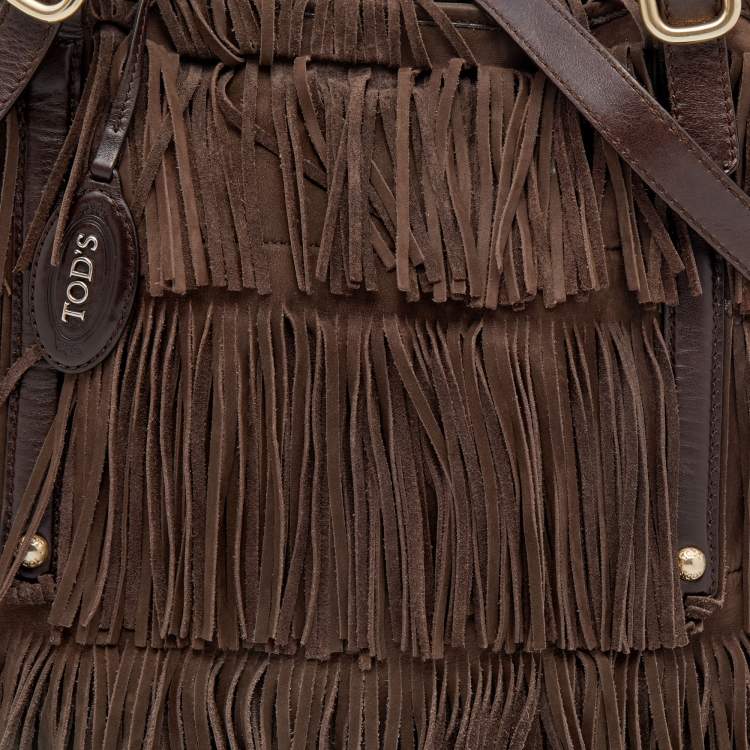 Pre Owned Tod's Brown Suede and Leather G-Line Frange Media Tote
