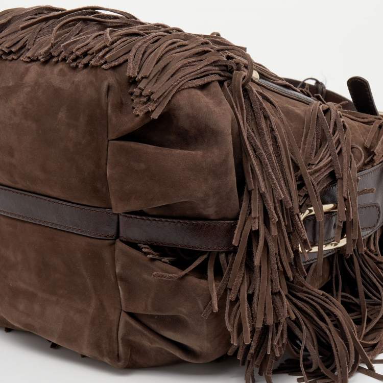Pre Owned Tod's Brown Suede and Leather G-Line Frange Media Tote