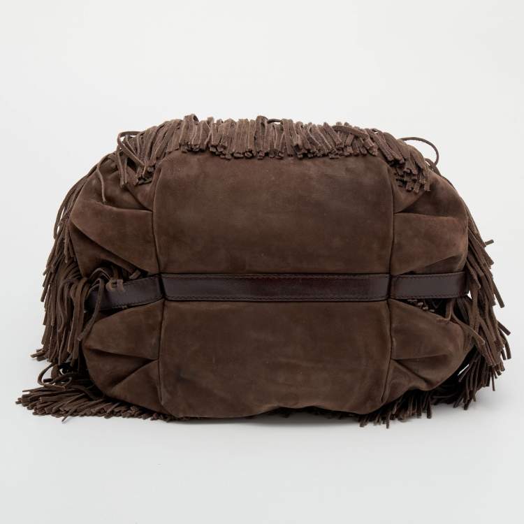 Pre Owned Tod's Brown Suede and Leather G-Line Frange Media Tote